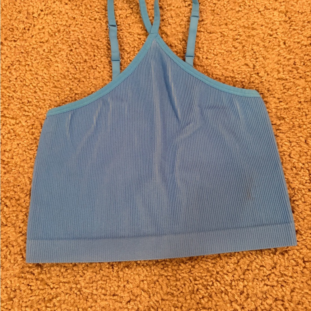 Colsie Teal and Beige Ribbed Top